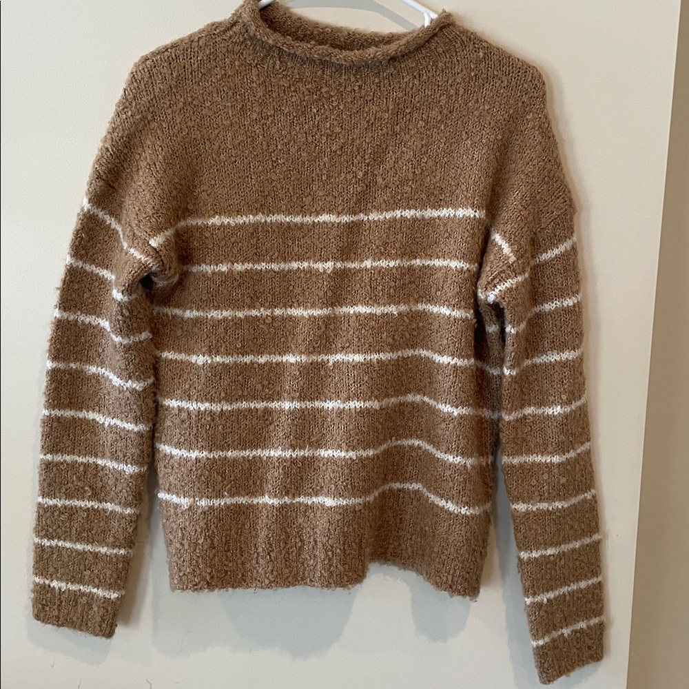 Women’s J. Crew Brown and White Striped Turtleneck Sweater